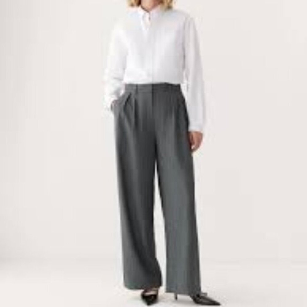 NWT Frank And Oak Emma Gray wide stripes classic  wide leg  lined pants size 16